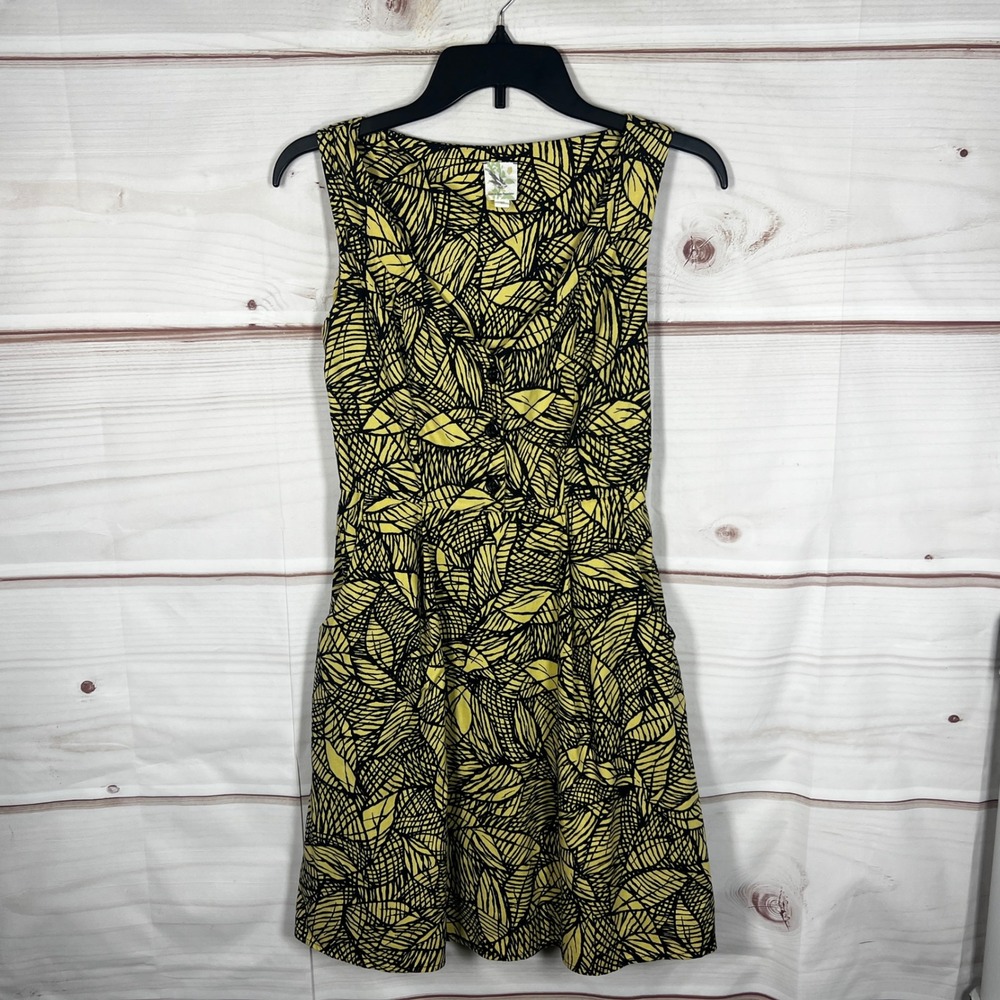 Weston Wear Fit & Flare Dress Womens 2 Yellow Abstract Leaf Print Sleeveless